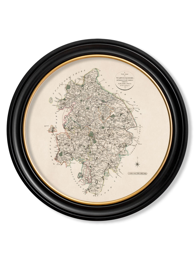 Round Framed County Maps of England Print Picture - Referenced from Antique 1806 Cartography ArtworkVintage Frog T/APictures & Prints