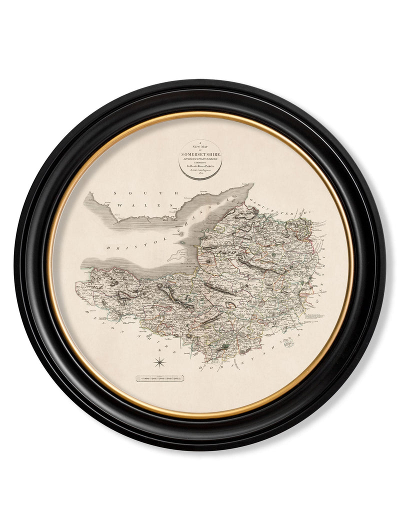 Round Framed County Maps of England Print Picture - Referenced from Antique 1806 Cartography ArtworkVintage Frog T/APictures & Prints