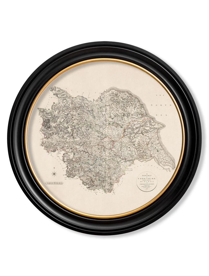 Round Framed County Maps of England Print Picture - Referenced from Antique 1806 Cartography ArtworkVintage Frog T/APictures & Prints