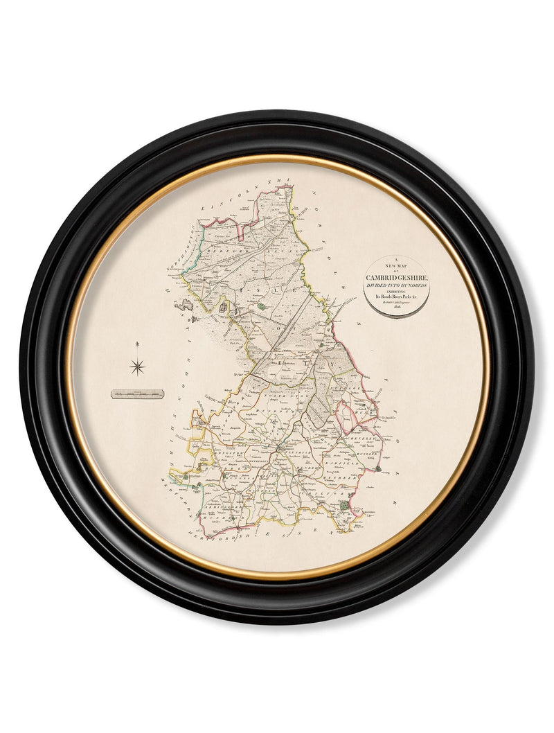 Round Framed County Maps of England Print Picture - Referenced from Antique 1806 Cartography ArtworkVintage Frog T/APictures & Prints