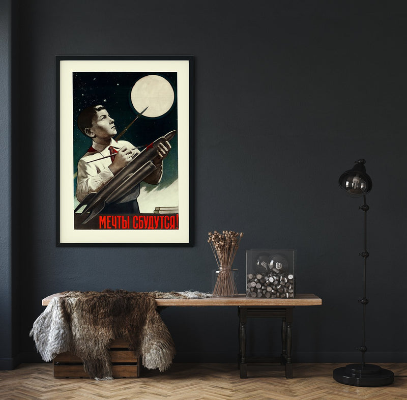 Russian Space Advertising Propaganda Astronomy Illustration Print On Canvas, Wall Hanging Decor Picture.Vintage FrogPictures & Prints