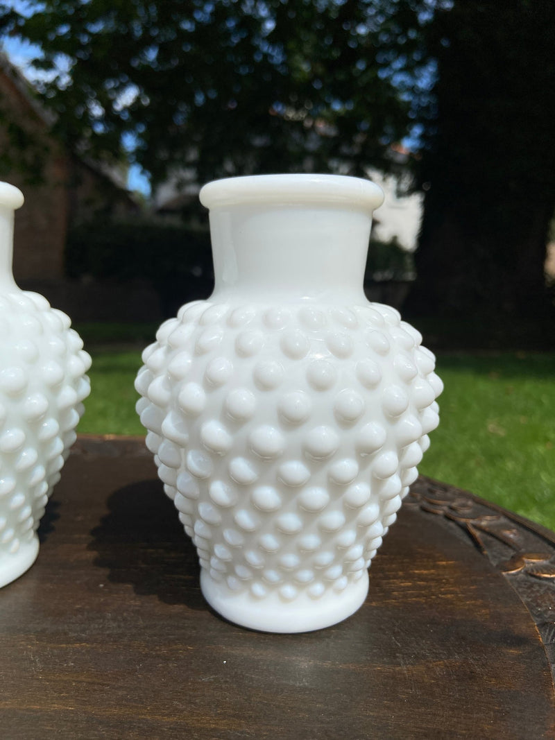 Set of 3 Vintage White Milk Glass Hobnail Small Bottle VasesVintage Frog