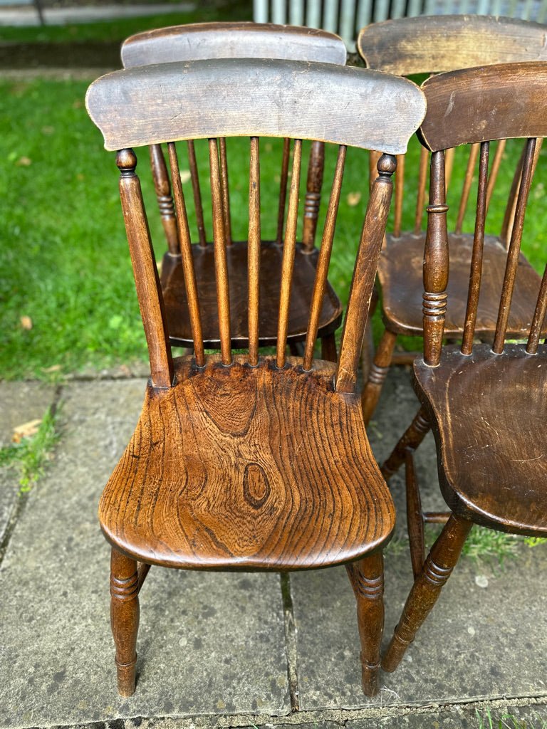 Set of Four Early 20th Century Sick Back Farmhouse Kitchen Dining ChairsVintage Frog
