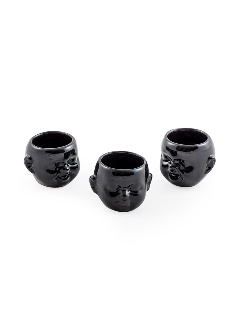 Set of Three Mini Baby Face Ceramic Plant Pot VasesVintage Frog M/RDecor