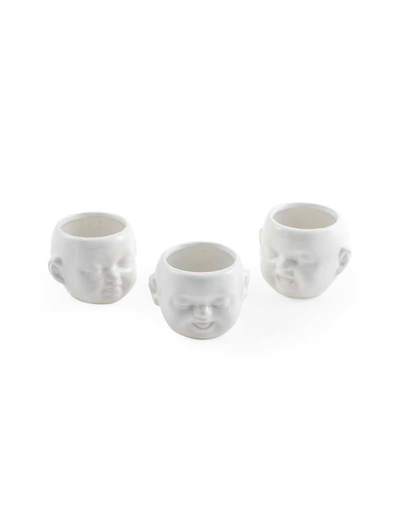Set of Three Mini Baby Face Ceramic Plant Pot VasesVintage Frog M/RDecor