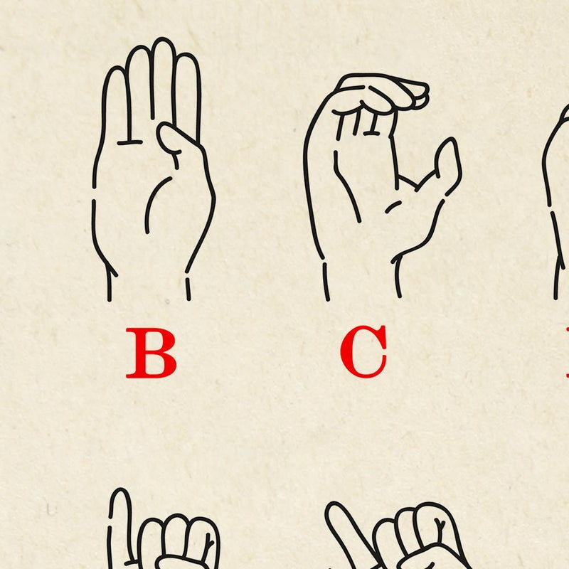 Sign Language Chart Illustration Print On Canvas, Wall Hanging Decor PictureVintage FrogPictures & Prints