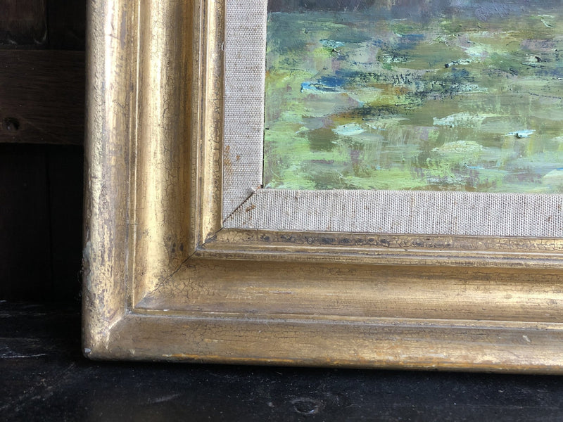 Signed Gilt Framed Oil on Board of a Landscape SceneVintage FrogVintage Item
