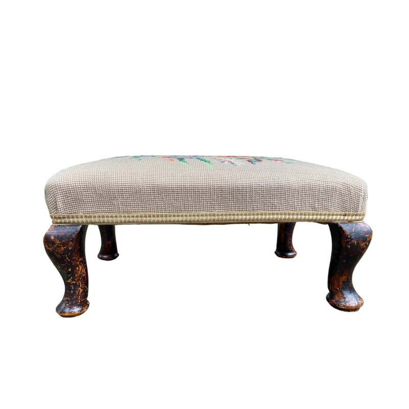 Small Early 20th Century Upholstered FootstoolVintage Frog