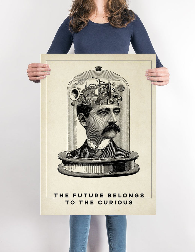 The Future belongs to the Curious, Science Illustration Print On Canvas, Wall Hanging Decor PictureVintage FrogPictures & Prints