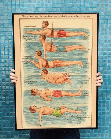 The Swimmer, Swimming Illustration Print On Canvas, Wall Hanging Decor PictureVintage FrogPictures & Prints