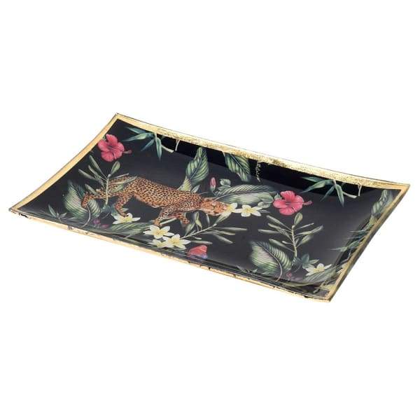 Tropical Plant and Leopard Glass Trinket Tray Jewellery DishVintage FrogDecor