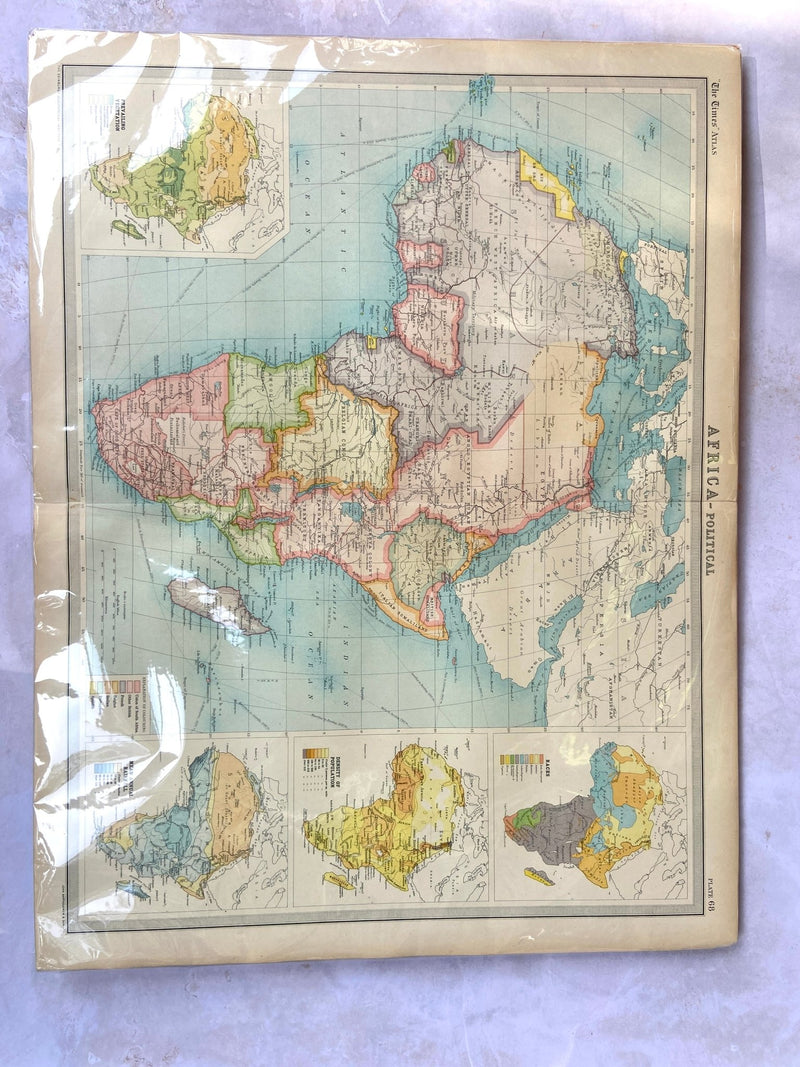 Unframed "The Times Atlas" Africa - Political Map, Circa 1922Vintage Frog