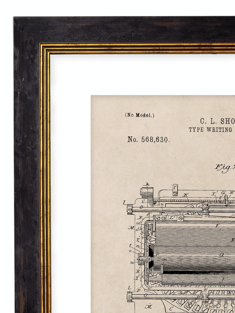 Victorian Typewriter Patent Design, Print of Vintage Typewriter Blueprint - 1900s Artwork Print. Framed Wall Art PictureVintage Frog T/APictures & Prints