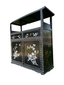 Vintage Black Lacquered Oriental Narrow Hall Cupboard Cabinet With Inlaid Chinoiserie DetailsVintage FrogFurniture