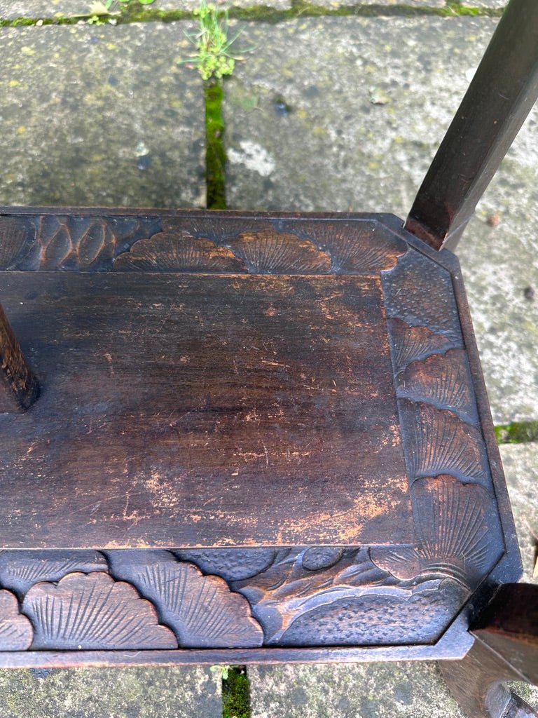 Vintage Carved Wooden Telephone Side Table By Liberty & Co, Japan 1900'sVintage Frog