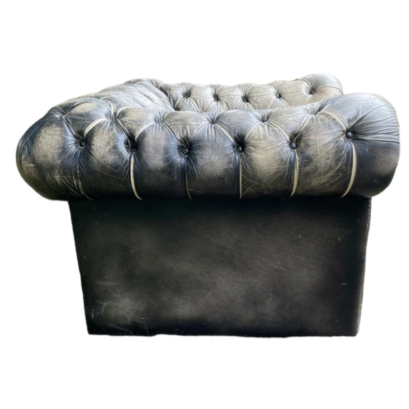 Vintage Distressed Grey Leather Tub Chesterfield ArmchairVintage Frog