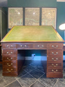 Vintage Green Leather Twin Pedestal Writing Desk With Architects Tilt Top WorkstationVintage Frog