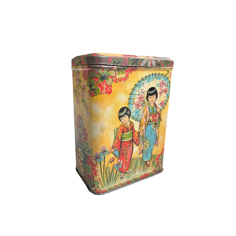 Vintage Oriental Design Yellow Tea / Vintage Food Container TinVintage FrogTins