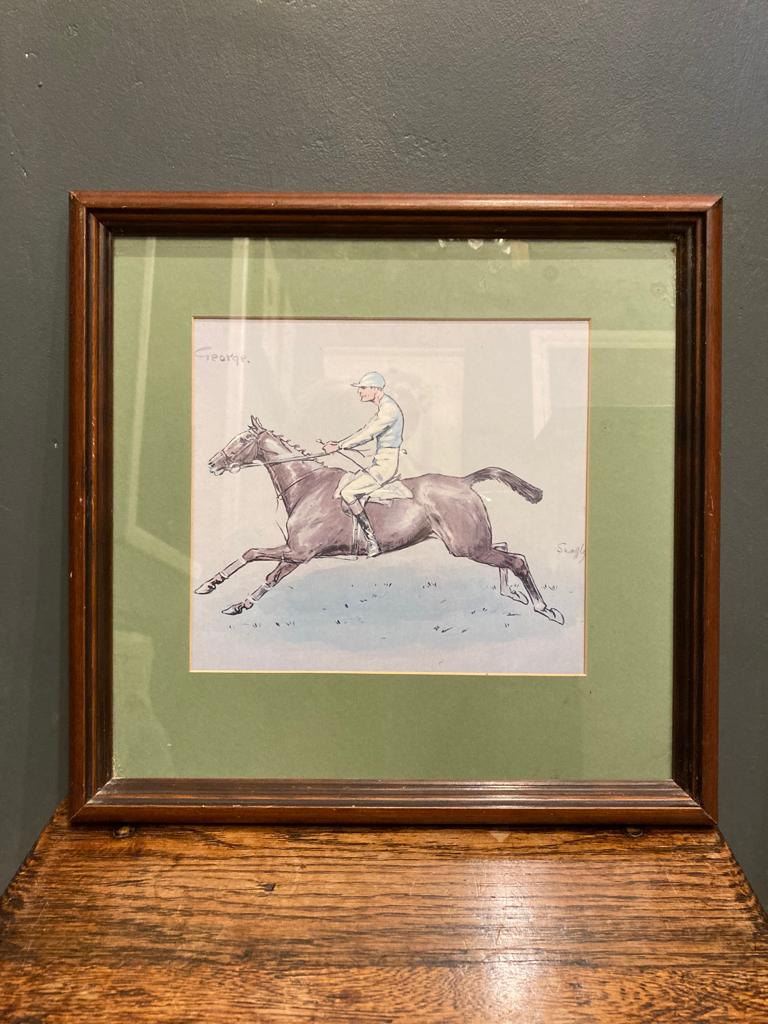 Vintage Square Framed Horse Racing Print Picture with Green MountVintage FrogFurniture