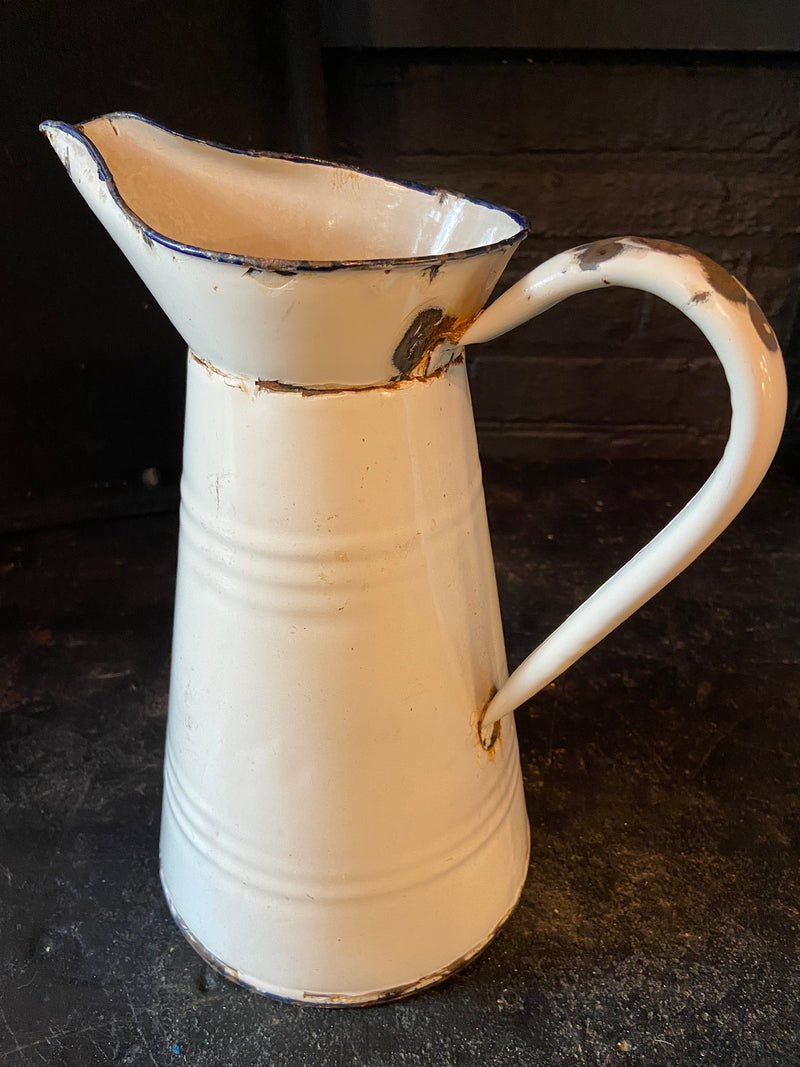 Vintage White Enamel European Pitcher Water Jug VaseVintage FrogFurniture