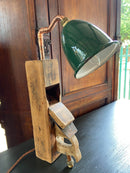 Vintage Wooden Plane Converted into Table Lamp. With Enamel Shade & Copper PipingVintage Frog