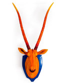 Wall Mounted Atomic Orange Antelope Wall Head on Blue PlaqueVintage Frog M/RDecor