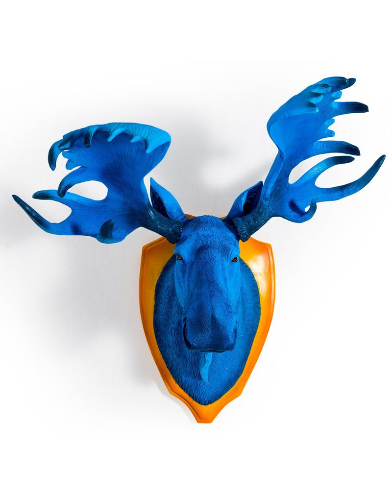 Wall Mounted Electric Blue Moose Wall Head on Orange PlaqueVintage Frog M/RDecor