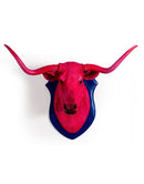 Wall Mounted Pink Bison Wall Head on Blue PlaqueVintage Frog M/RDecor