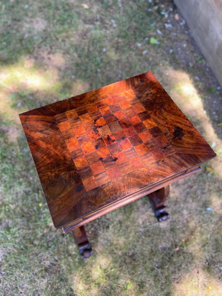 William IV Sewing Table With Chequered Top and Lyre EndsVintage FrogFurniture