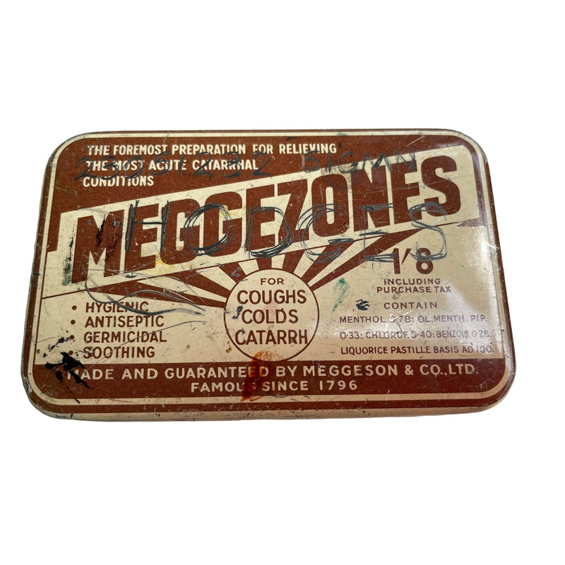 WW2 Period British Pharmaceutical Home Front Meggezones For Colds TinVintage FrogTins