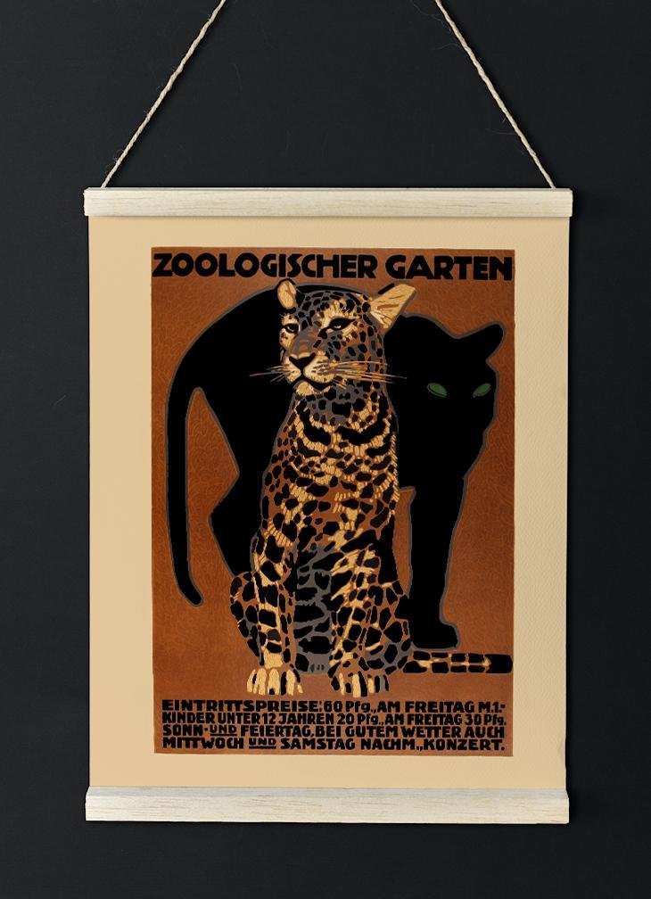 Zoo Advertisement Poster German Illustration Print On Canvas, Wall Hanging Decor PictureVintage FrogPictures & Prints
